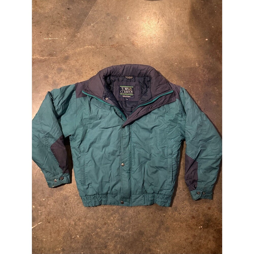 Vintage Town & Country Jacket Mens Medium Teal Blue Green Retro 90s Outdoor Coat
